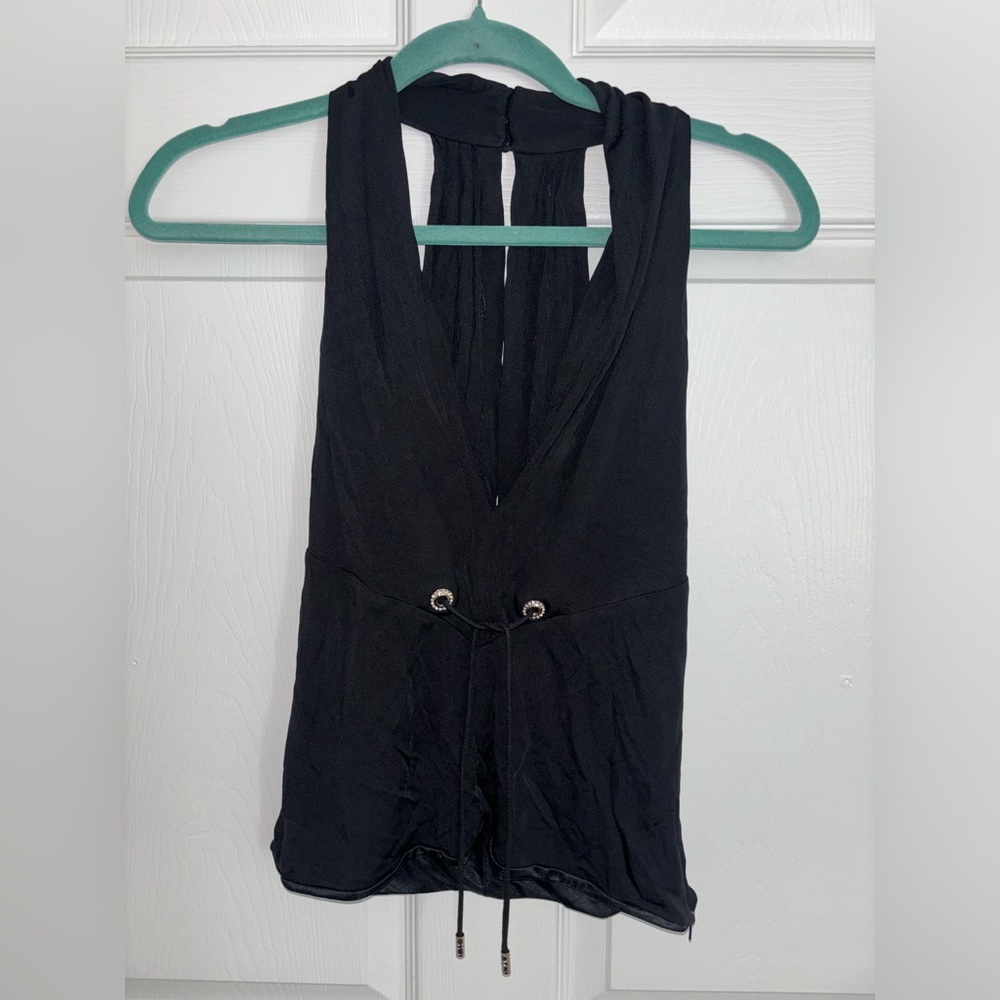 gucci vintage black crystal accent halterneck top